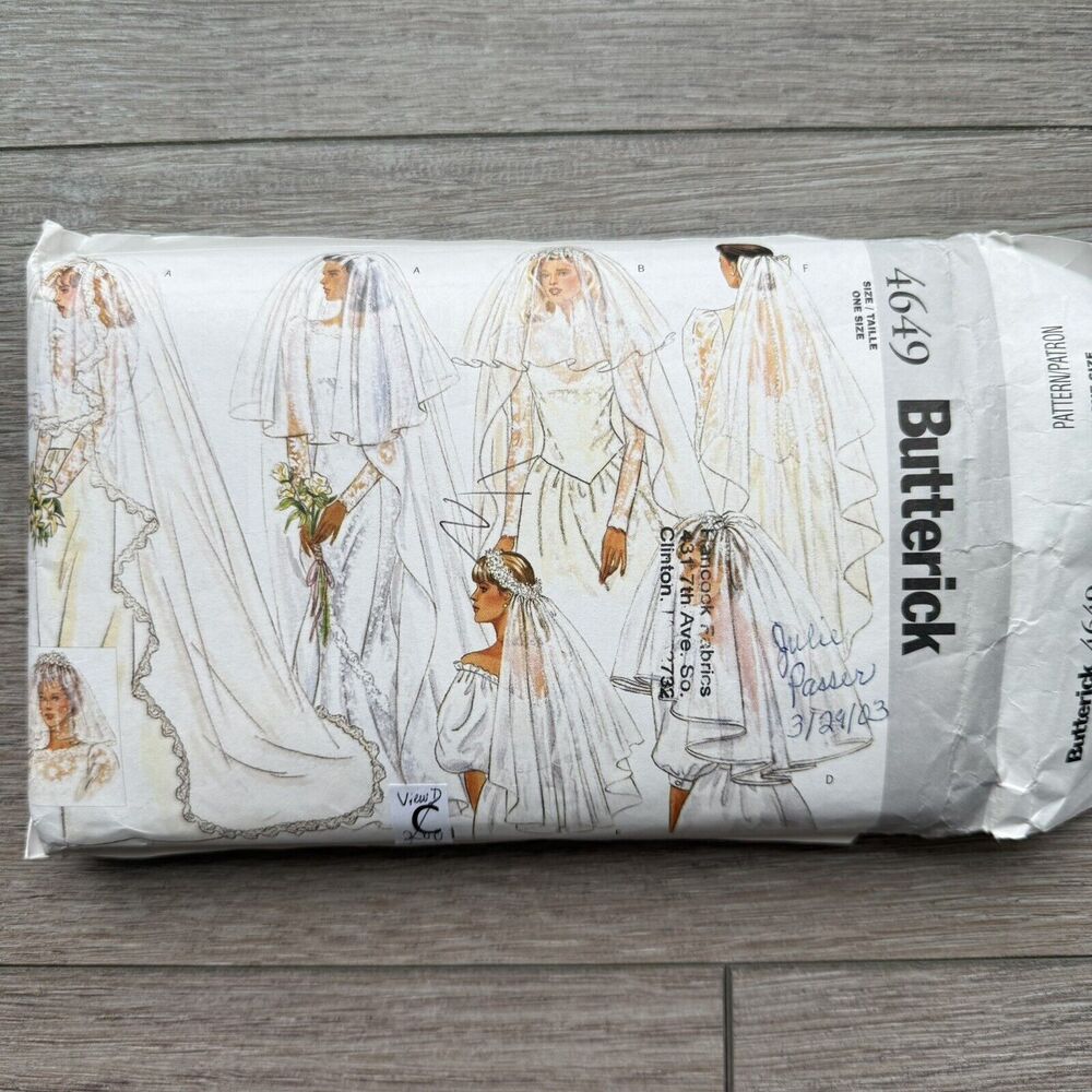 Vintage Butterick 4649 SEWING Pattern Misses Wedding Veils OOP